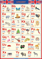 Таблица "Грамматика английского языка. Английский алфавит в картинках (с транскрипцией)" (100х140 сантиметров, винил) - fgospostavki.ru - Югорск