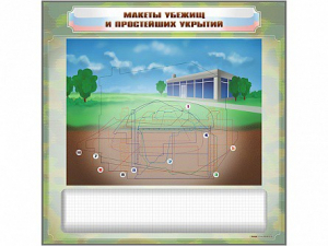 Магнитно-маркерная доска "Макеты убежищ и простейших укрытий" с комплектом фолий и тематических магнитов - fgospostavki.ru - Югорск