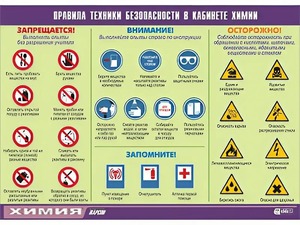 Таблица демонстрационная "Правила техники безопасности в кабинете химии" (винил 70х100) - fgospostavki.ru - Югорск