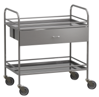 Столик манипуляционный передвижной из нержавеющей стали с бортиками, с двумя полками и выдвижным ящиком - fgospostavki.ru - Югорск