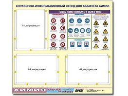Стенд информационный "Правила техники безопасности в кабинете химии" (75х70, 3 кармана) - fgospostavki.ru - Югорск