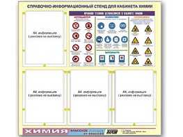 Стенд информационный "Правила техники безопасности в кабинете химии" (80х75, 4 кармана) - fgospostavki.ru - Югорск